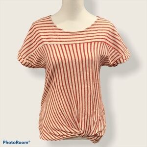 gyft Red & White‎ Striped Short Sleeve Wrap Hem Blouse- Size Small